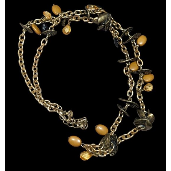 Bohemian Brown Black And Gold Tone Charm Necklace - Picture 1 of 5